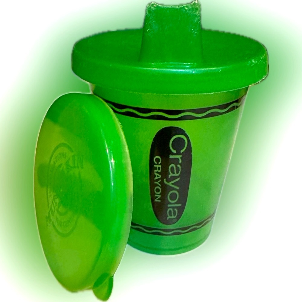 VTG Y2K RARE CRAYOLA CRAYON MUNCHKIN GREEN 3 PC SIPPY CUP TUMBLER SET LID DRINK